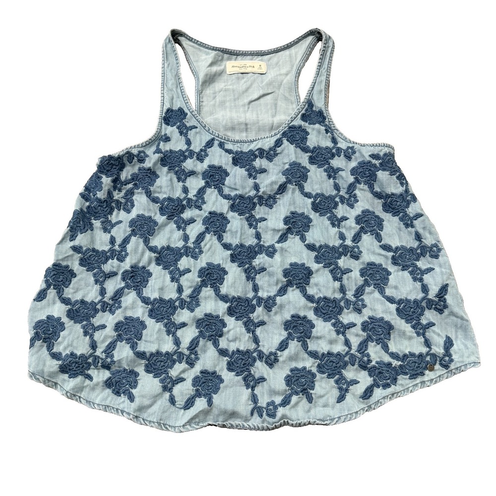 Abercrombie & Fitch Embroidered Lace Tank Top Blue Racerback Women's Medium Boho
